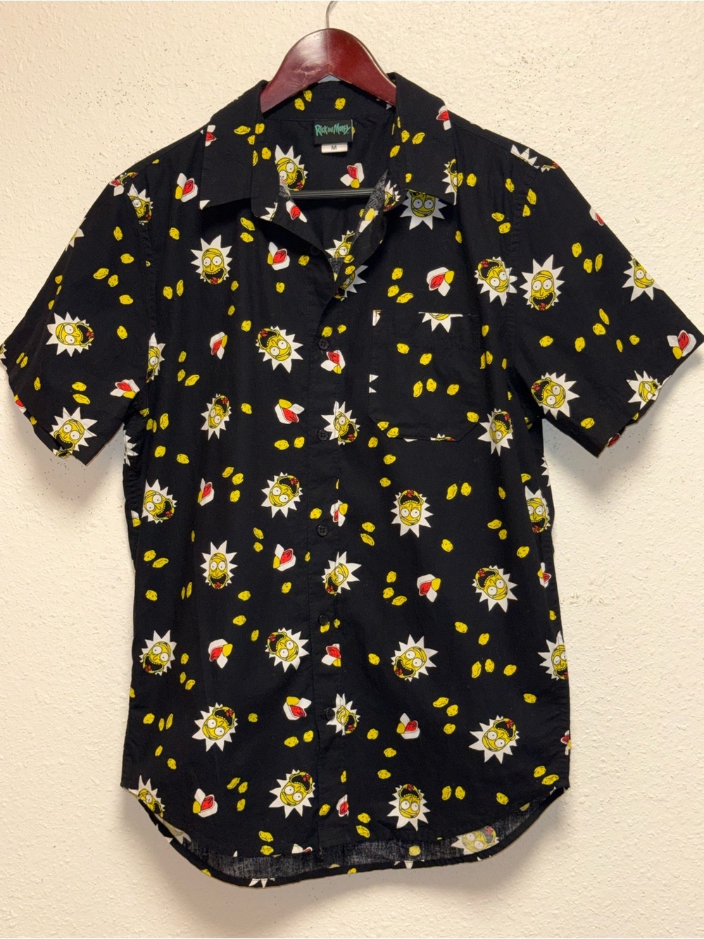 Cartoon Network Black Short-Sleeve Button-Up Shirt with Yellow & White Accents
